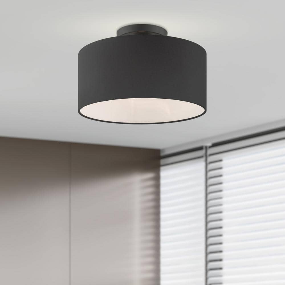 Bainbridge Modern Black and White Drum LED Semi-Flush Mount