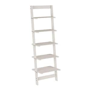 50 in. White Wooden 5-Shelf Leaning Ladder Bookcase with 5-Tiers
