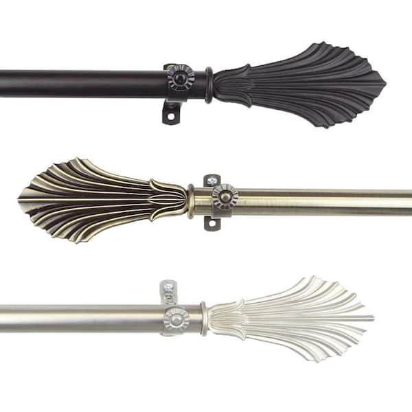 Rod Desyne 3/4 in. Dia Adjustable 66 in. to 120 in. Single Curtain Rod in Black with Flair Finials