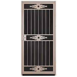 36 in. x 80 in. Pima Tan Surface Mount Outswing Steel Security Door with Black Perforated Aluminum Screen