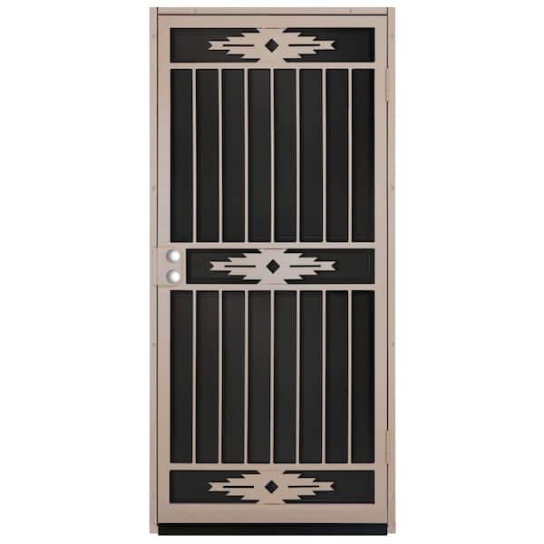 Unique Home Designs 36 in. x 80 in. Pima Tan Surface Mount Outswing Steel Security Door with Black Perforated Aluminum Screen