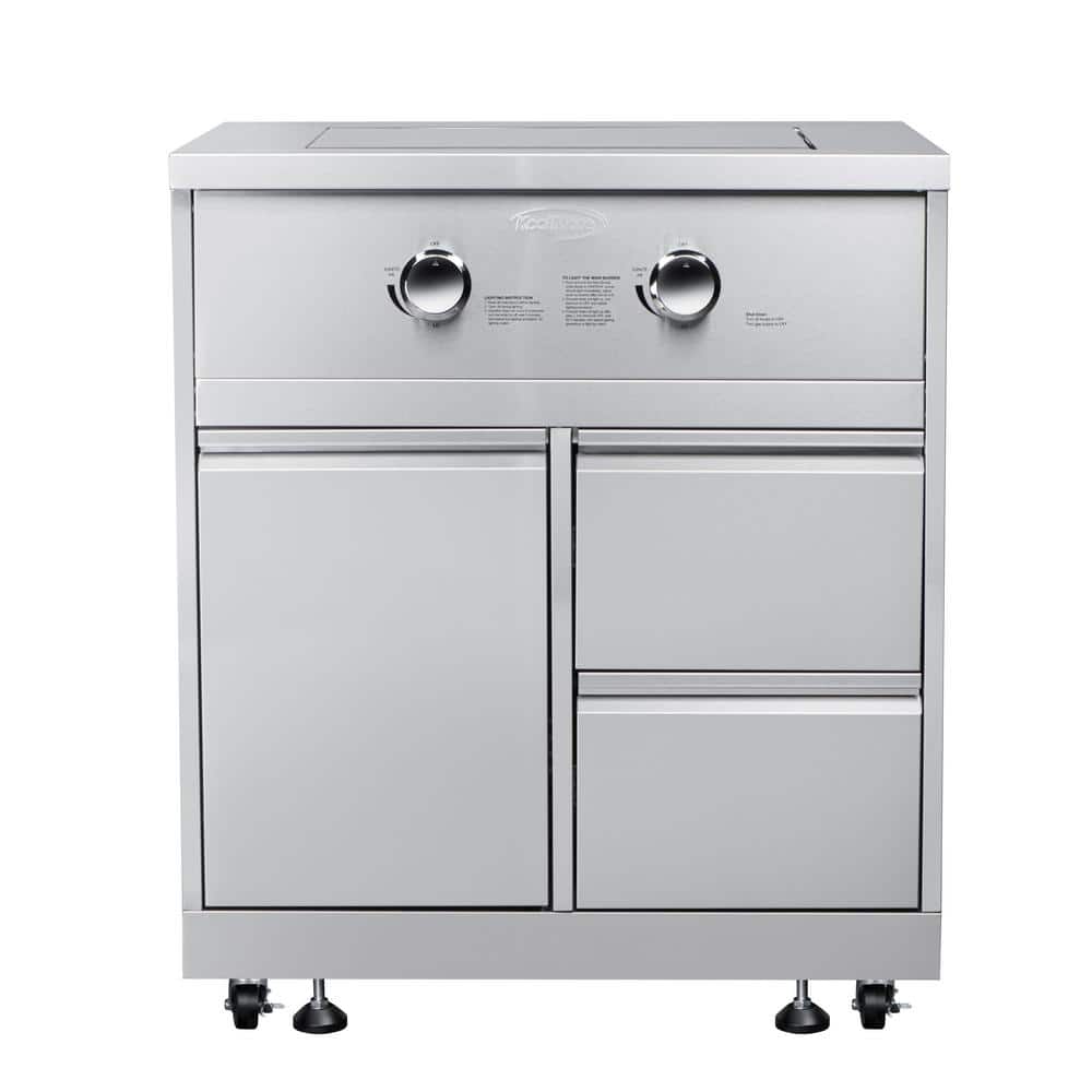 32 in. Stainless-Steel 2-Burner Outdoor Liquid Propane Side Burner with Bottom Cabinet