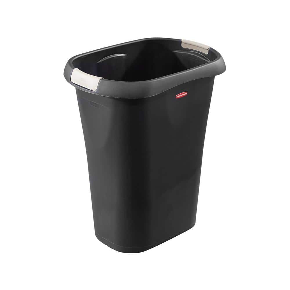 Sleek 8-Gallon Black Plastic Open-Top Kitchen Wastebasket
