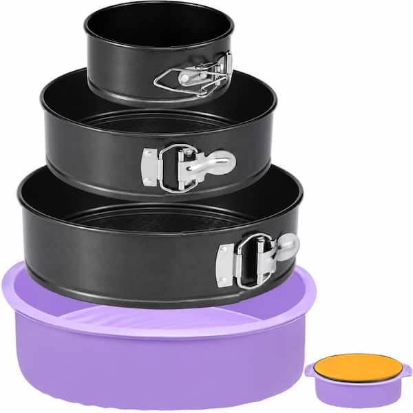 Leakproof Carbon Steel Springform Cheesecake Pan Set with Silicone Protector and 50 Parchment Liners, 3-Pack