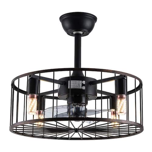 18.5 in. Indoor Rustic Metal Shade Black Caged 3 Gear Wind and Timing Ceiling Fan Light with Remote Control Ceiling Fans