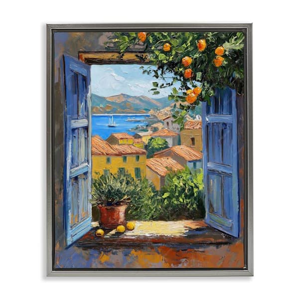 Stupell Industries Mediterranean Window View by LSR Design Studio Gray Floater Frame Architecture Graphic Art Print 31 in. x 25 in.