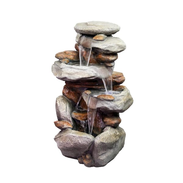 Alpine Corporation 40 in. Tall 4-Tiered Rock Fountain with LED Lights