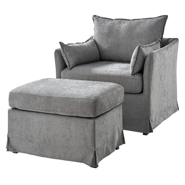 JAYDEN CREATION Sylvia Modern Grey Slipcovered Solid Wood Leg Armchair ...