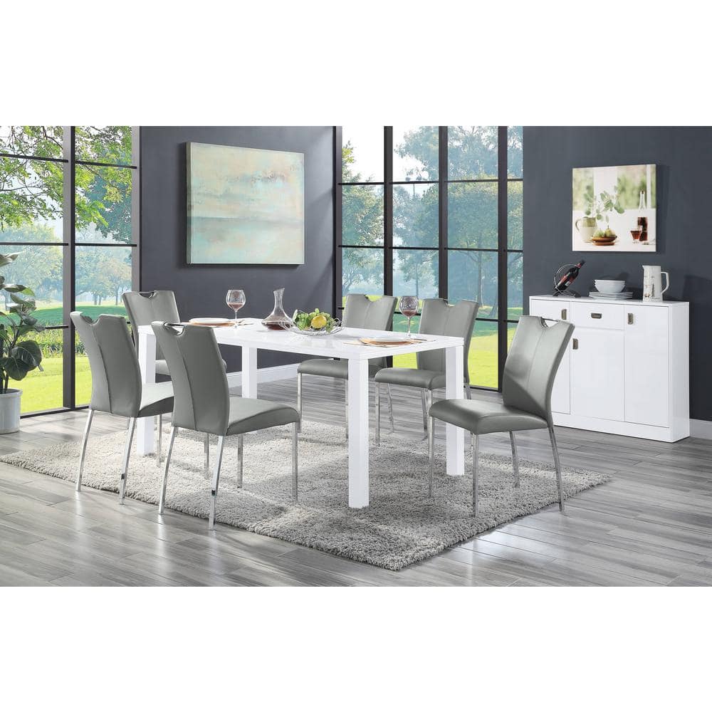 Gray Faux Leather Upholstered Side Chair with Chrome Metal Legs