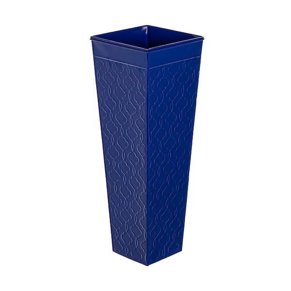 Evergreen 26 in. Blue Patterned Embossed Metal Front Door Planter