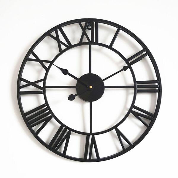 Rrtyo Lapointe Oversized Black Metal Wall Rustic Pendulum Clock 1035742 - Oversized Black And Bronze Metal Wall Clock