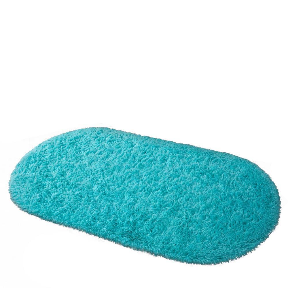 Teal Blue 2.6 ft. x 5.3 ft. Oval Fluffy Ultra Soft Carpet Area Rug