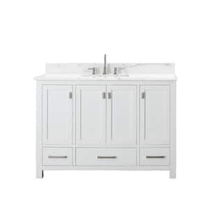 Modero 49 in. W x 22 in. D Bath Vanity in White with Engineered Stone Vanity Top in Cala White with White Basin