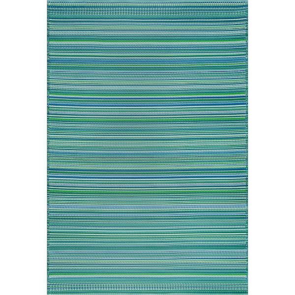 Sunset Stripe Aqua 8 ft. x 10 ft. Indoor/Outdoor Area Rug