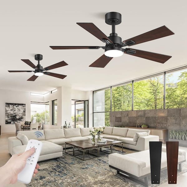42 in. Indoor Black Farmhouse Downrod Mount Ceiling Fan with light and RemoteControl, 5 Dual-Finish Blades, 2-Pack