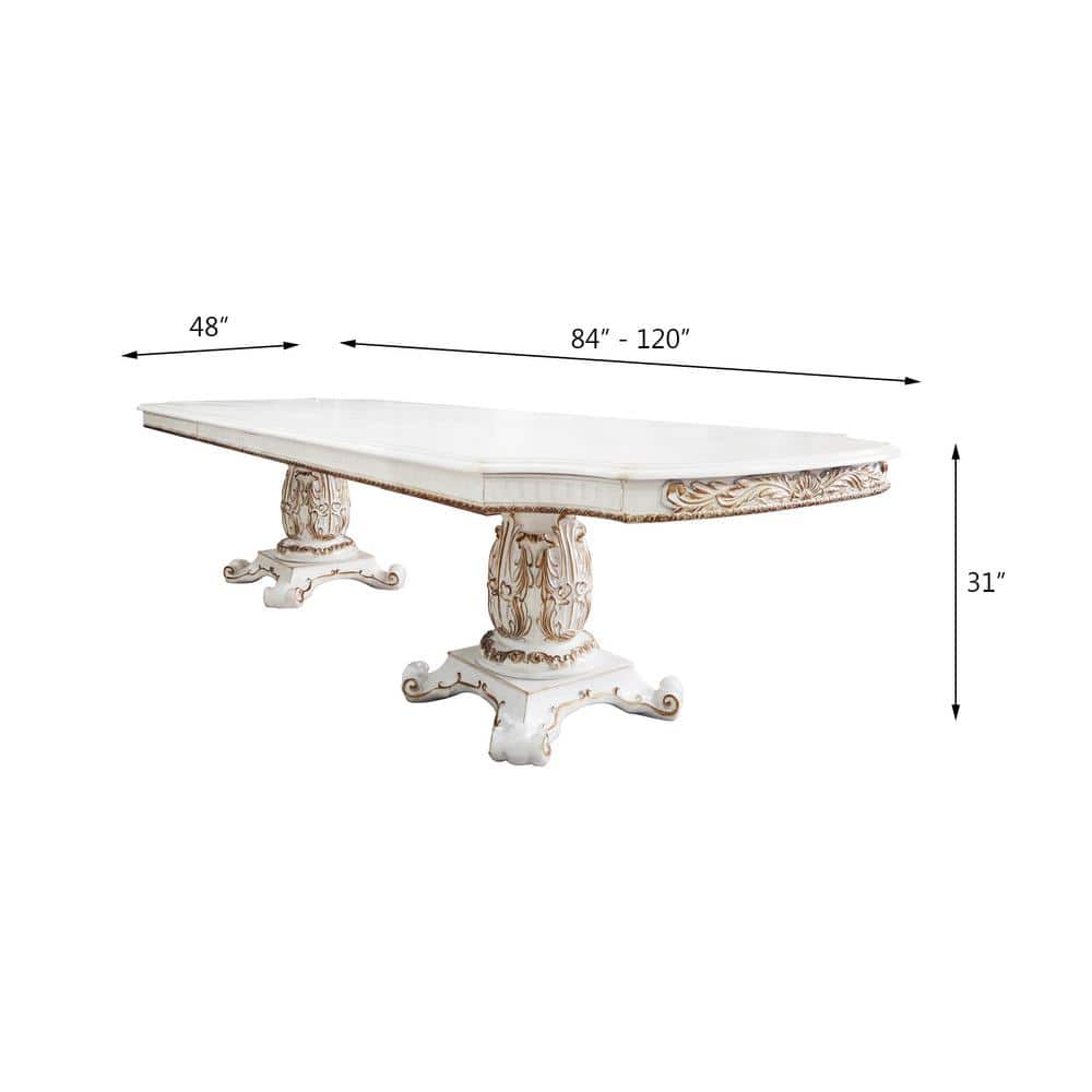 120" Antique Pearl Double Pedestal Extendable Dining Table
