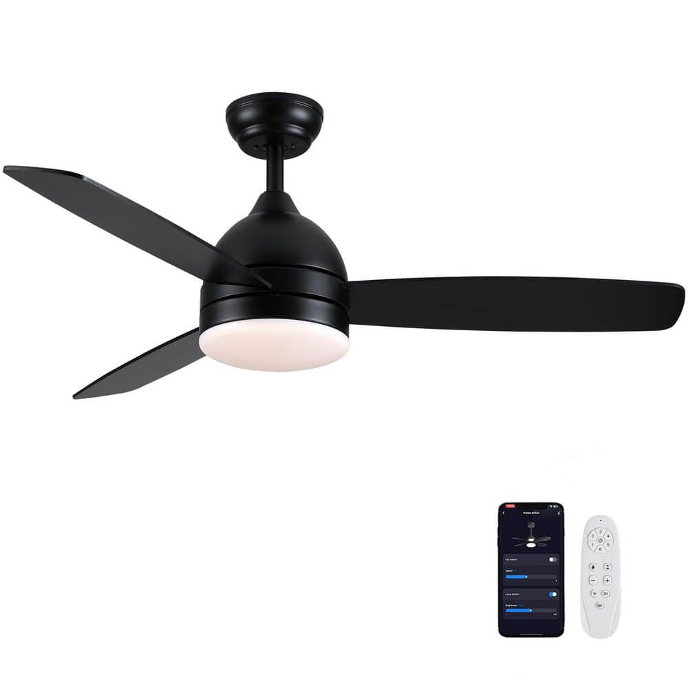 48 in. Smart Indoor integrated LED White Ceiling Fan with 3-Plywood Blades,