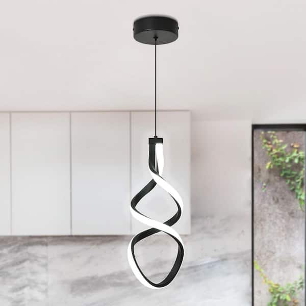 Henveton 15 Watt 1-Light Black Modern Integrated LED Pendant Light Fixture for Dining Room Kitchen Living Room