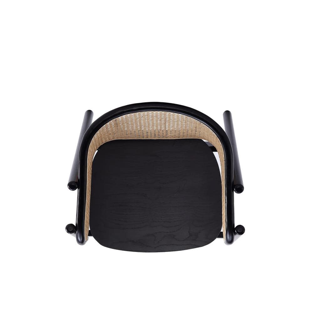 Elegant Ash Wood and Rattan Accent Chair in Black