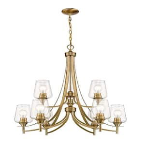 Joliet 9-Light Olde Brass Chandelier with Glass Shade