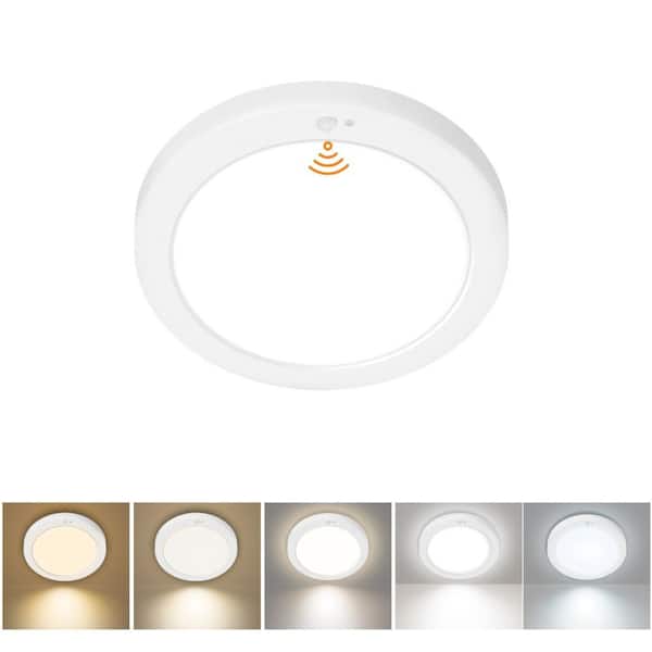 6.5 in. White New Ultra-Low Profile Integrated LED Flush Mount Ceiling Light With Motion Sensor 5CCT Selectable 90CRI