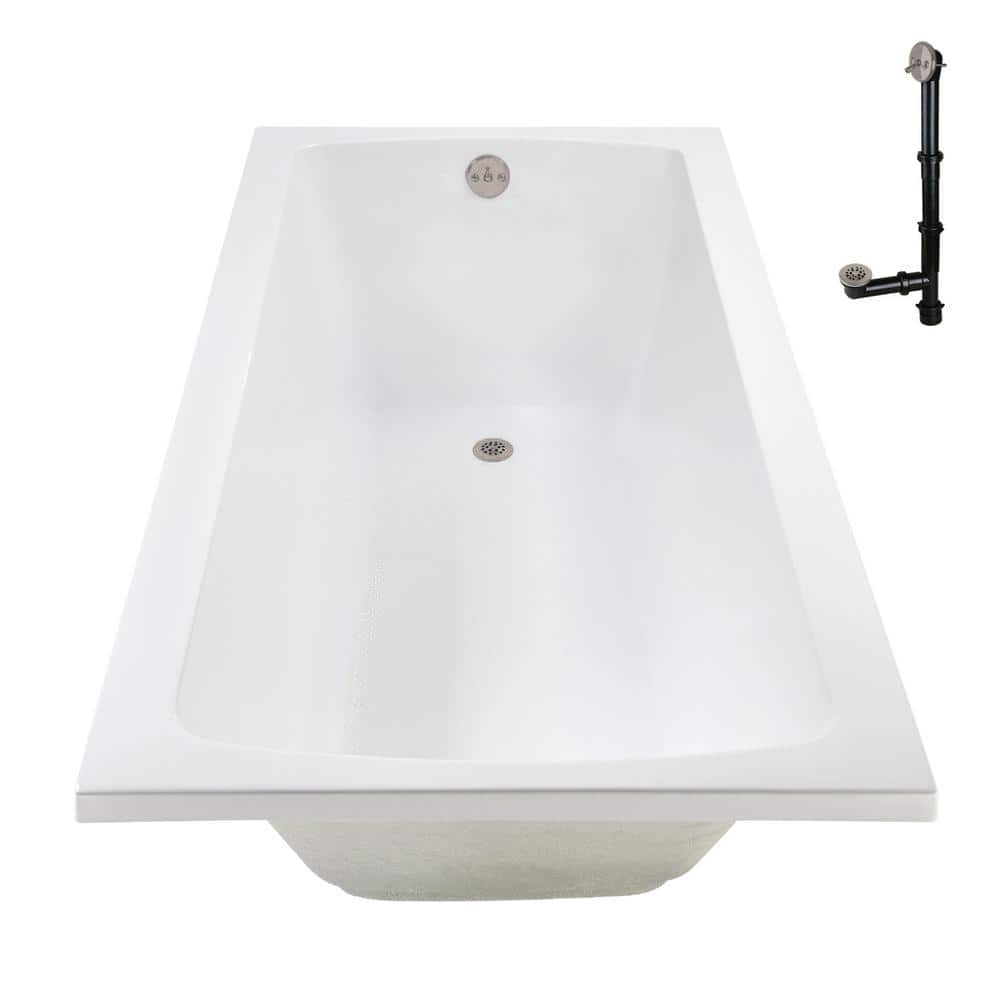 60'' x 32'' Glossy White Acrylic Soaking Drop-In Bathtub