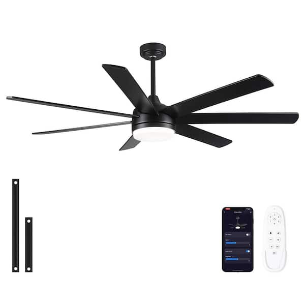 Sevenine Coastal 72 in. Smart Indoor Matte Black Large Ceiling Fan with Light and Reversible Dual-Finish Blades