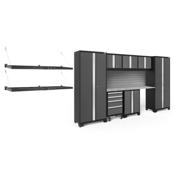 NewAge Products Bold Series 132 in. W x 76.75 in. H x 18 in. D 24-Gauge Steel Garage Cabinet Set in Gray (8-Piece)