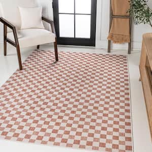 Aimee Traditional Cottage Checkerboard Salmon/Cream 3 ft. x 5 ft. Indoor/Outdoor Area Rug