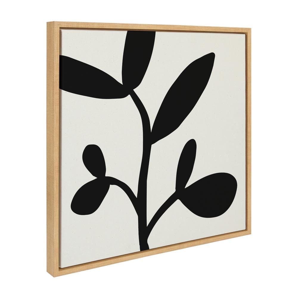 Modern Black and White Botanical Canvas Print with Natural Frame