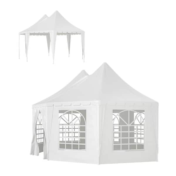HDPE Heavy Duty 15 ft. x 20 ft. White Party Tent, Event Tent with 1 Doors and 7 Windows, Outdoor Canopy