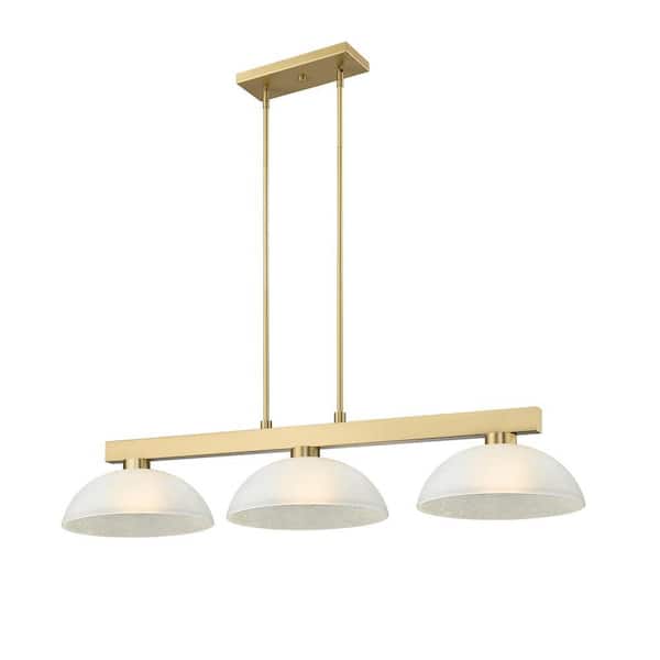 Cobalt 3-Light Modern Gold Billiard Light with White Linen Glass Shades