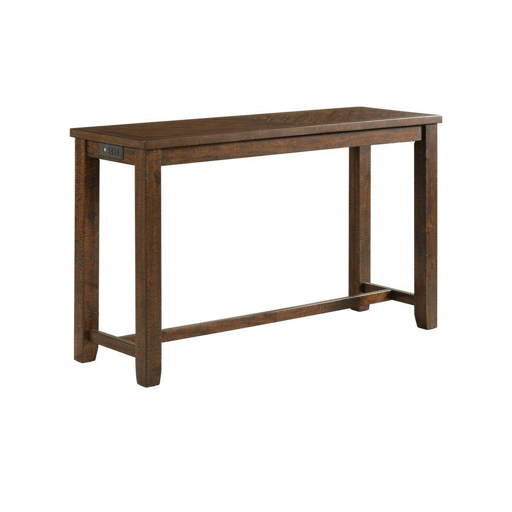 Walnut Rectangular Rustic Multipurpose Bar Table Set with Beige Upholstery