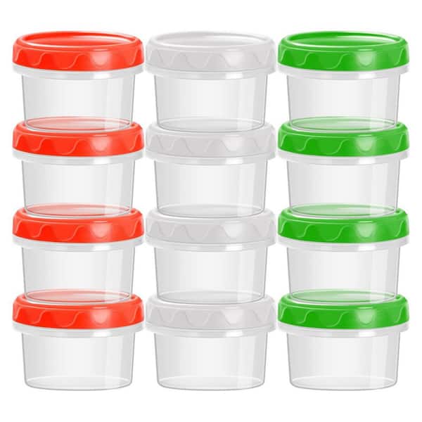 Reusable 2 oz. Mini Plastic Containers Airtight Leakproof Twist Top Lids, Dressing Sauce Jello 12-Piece Set Food Storage