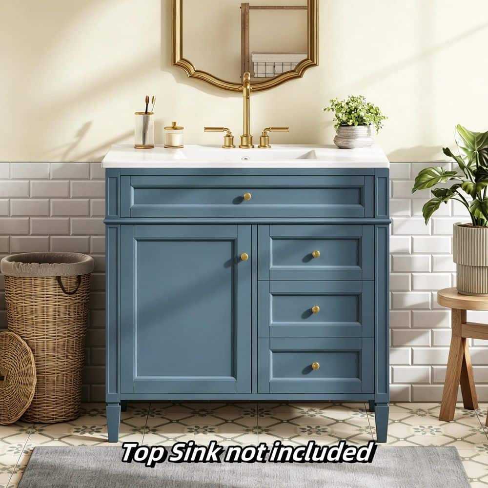 35.74 in. Solid Wood Frame Bath Vanity Cabinet without Top in Indigo Blue with 2 Drawers and a Tip-Out Drawer price history on PriceWatchPro