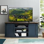 70 in. Navy with Walnut Color Desktop TV Stand for TVs up to 75 in.