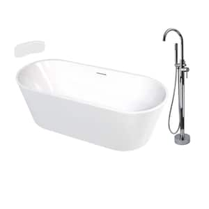 Maris Grande 67 in. x 31.125 in. Soaking Bathtub with Center Drain in Gloss White/Polished Chrome with Faucet and Pillow