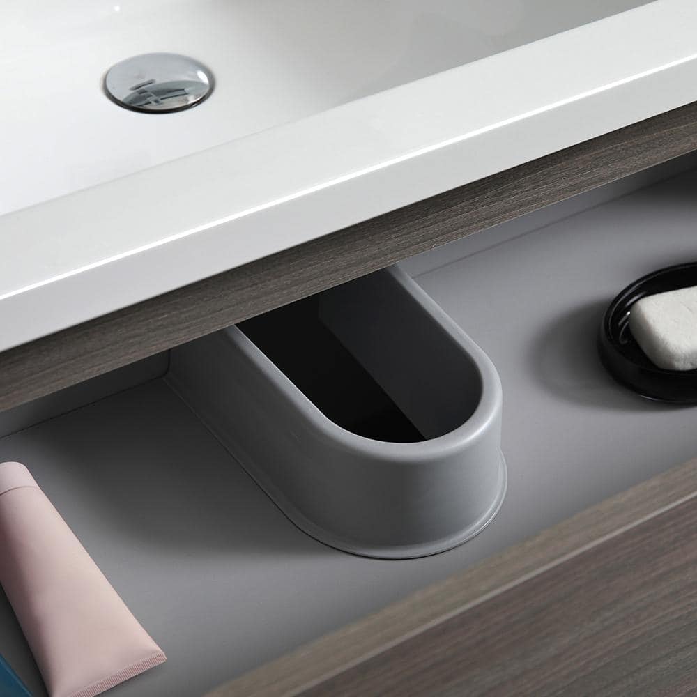 Gray Wood 72" Freestanding Double Sink Bathroom Vanity with Acrylic Top