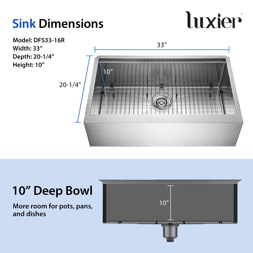 33" Stainless Steel Farmhouse Apron Single Bowl Kitchen Sink Workstation