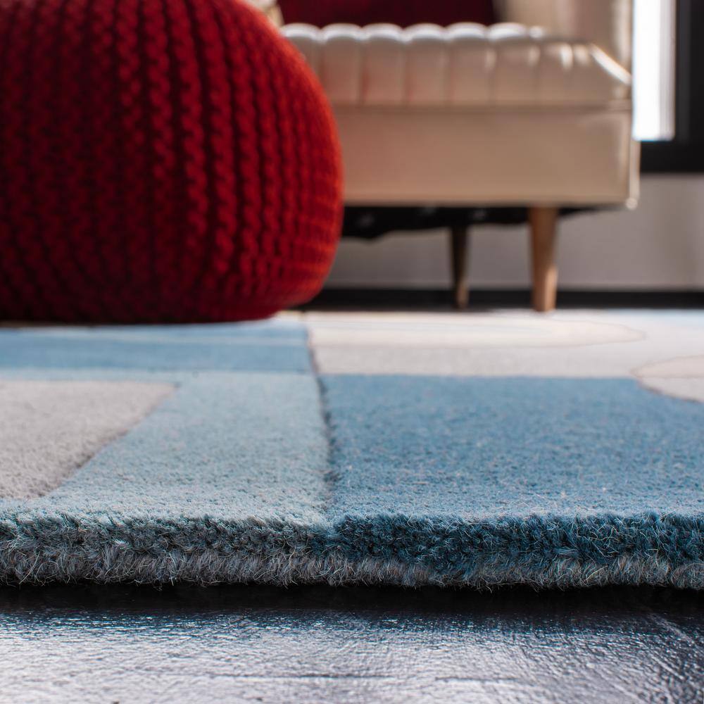 Handmade Blue Wool Tufted Square Area Rug 4' x 4'