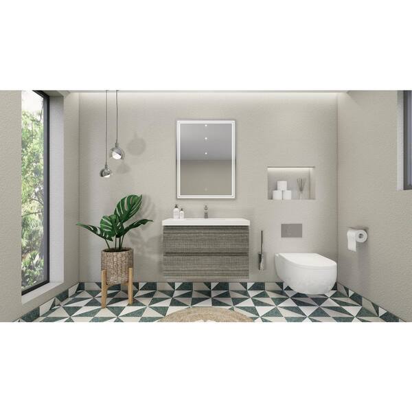 Unbranded Bohemia 36 in. W Bath Vanity in High Gloss Ash Gray with Reinforced Acrylic Vanity Top in White with White Basin