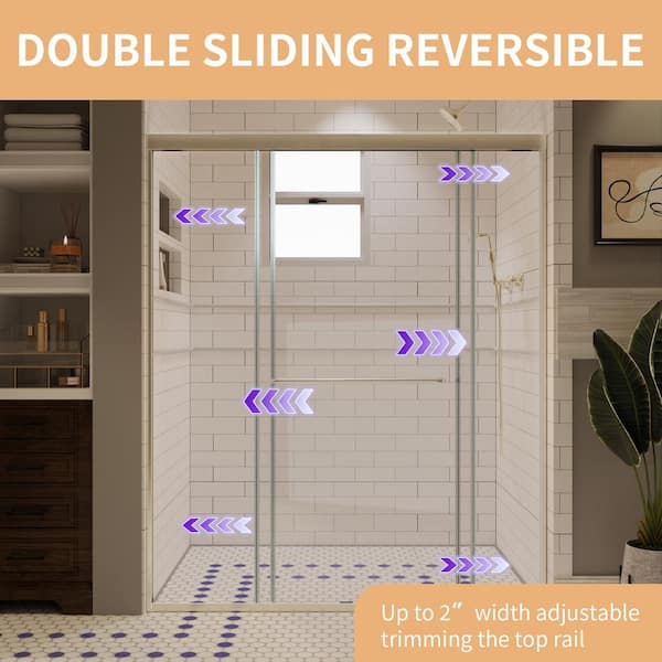 56-60 in. W x 72 in. H Sliding Framed Shower Door in Brushed Nickel with 1/4 in. (6 mm) Tempered Clear Glass
