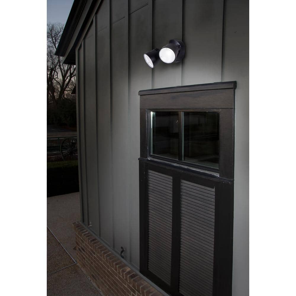 Lutec Black Dual-Head LED Outdoor Security Flood Light