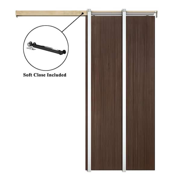 18 in. x 84 in. Dark Walnut Flush Hollow Core Composite Interior Door Slab with Pocket Door Frame and Hardware Kit