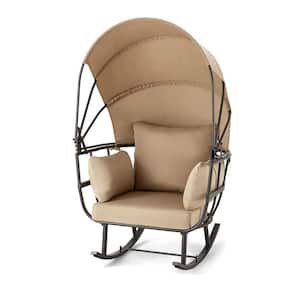 Outdoor Aluminum Rocking Egg Chair with Brown Cushion and Folding Canopy