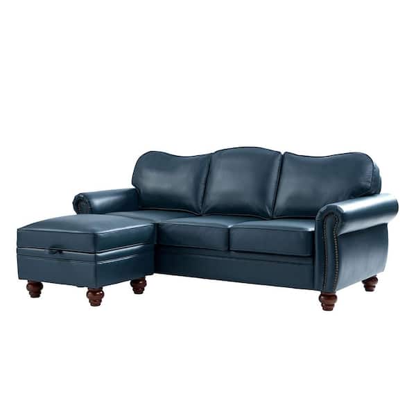 JAYDEN CREATION Andres Transitional Style 2-Piece Navy PU Leather