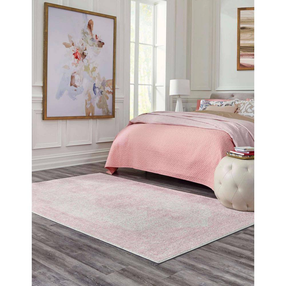 Pink Rectangular Stain-Resistant Synthetic Area Rug