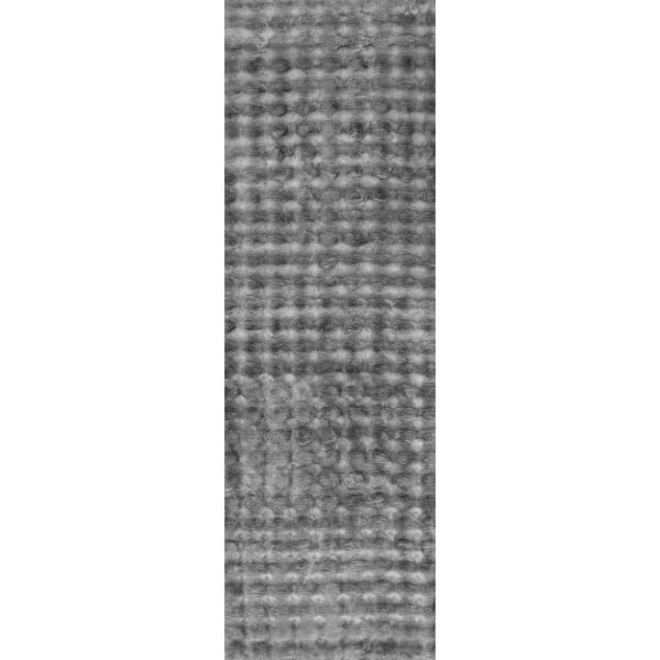 Ivana Checkered Plush Cloud Washable Dark Grey 2.6 ft. x 6 ft. Indoor Area Rug