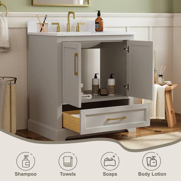 AMENITY DONE M ベージュ Brookwood 30 in. Natural Brown Vanity with Engineered Stone