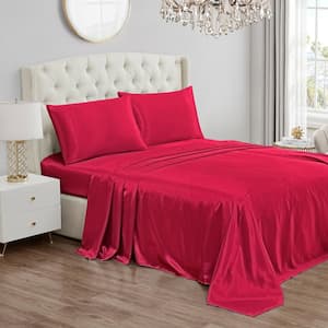 Silky Satin 3-Piece Hot Pink Solid Color Microfiber Low Pilling Twin Sheet Set